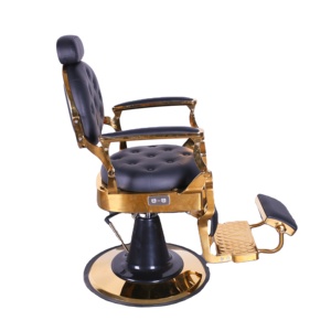 Chaise de barbier portable classique chaise de barbier vintage noire et or de luxe antique professionnelle pour hommes - Product Image 6