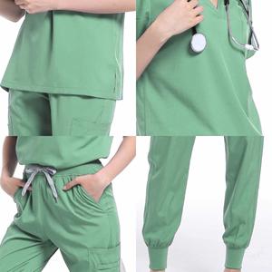 Women Scrub Set Green V Neck <b>Top</b> Jogger Pants Moisture Wicking Hospital Uniform Split Set For Doctors Nurses - Product Image 1