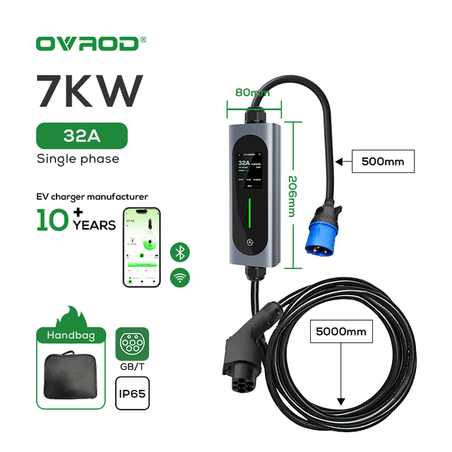 Ovrod WiFi EV Charge App 7kW GB/T Electric Car Charger 32A Single Phase Remote Control Portable Charging Station