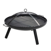 Brasero d'extérieur 2-en-1 de 24 pouces avec grille de cuisson et écran anti-étincelles, foyer rond à bois pour chauffage et fêtes