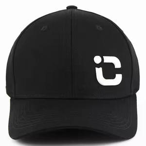 Cappellino da Baseball con chiusura posteriore in cotone nero a 6 pannelli con cappellino da Baseball personalizzato con toppa in gomma - Product Image 1