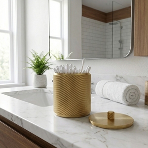 MAXERY Boîte de rangement de luxe côtelée en laiton massif pour bougies, cotons-tiges et bijoux, pour la décoration du <span class=keywords><strong>comptoir</strong></span> de salle de bain - Product Image 3