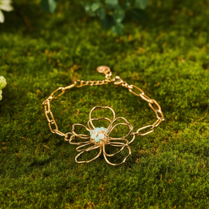 Fashion <b>Beaded</b> <b>Bracelet</b> <b>Gold</b> Plated 316L Stainless Steel Flower Design Sustainable Resistant Jewelry - Product Image 3