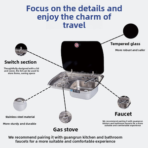 Cocina Portátil de Lujo para Camping JP, Estufa de Gas de 2 Quemadores para RV, Fregadero Combinado Plateado de Acero Inoxidable SS 304 para Vehículo - Product Image 2