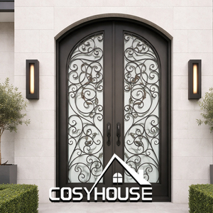 Puertas Dobles <span class=keywords><strong>de</strong></span> Hierro Forjado <span class=keywords><strong>de</strong></span> Lujo, Modernas Puertas <span class=keywords><strong>de</strong></span> Entrada <span class=keywords><strong>de</strong></span> Hierro Negro <span class=keywords><strong>para</strong></span> Casa o Villa, Entrada Principal <span class=keywords><strong>Exterior</strong></span> - Product Image 2