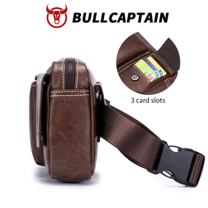 BULLCAPTAIN Men Genuine Cowhide Waist Bag Retro Crazy Horse Leather <b>Chest</b> Waist Bags Casual Messenger Shoulder BagFanny Pack - Product Image 4