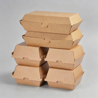 Boîte à hamburger pliable en papier kraft RUNWELL, matériau recyclé, conteneur jetable pour emporter, emballage alimentaire