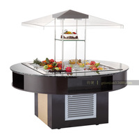 Table de buffet commerciale à température unique de luxe Table à salade ronde avec surface en marbre Équipement de réfrigération à refroidissement par air