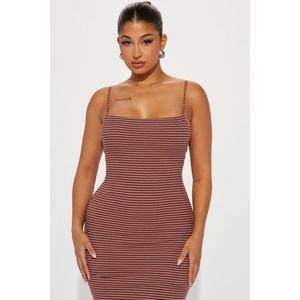 OEM Factory New Design Custom Logo Striped Maxi Side Slit <b>Spaghetti</b> <b>Straps</b> Women Causal Dress - Product Image 1