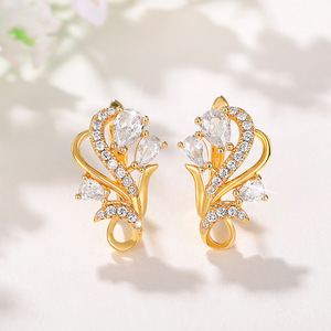 Orecchini a polsino in cristallo E2170, placcati oro 22k, a forma di pianta, romantici, gioielli da donna per matrimonio - Product Image 1