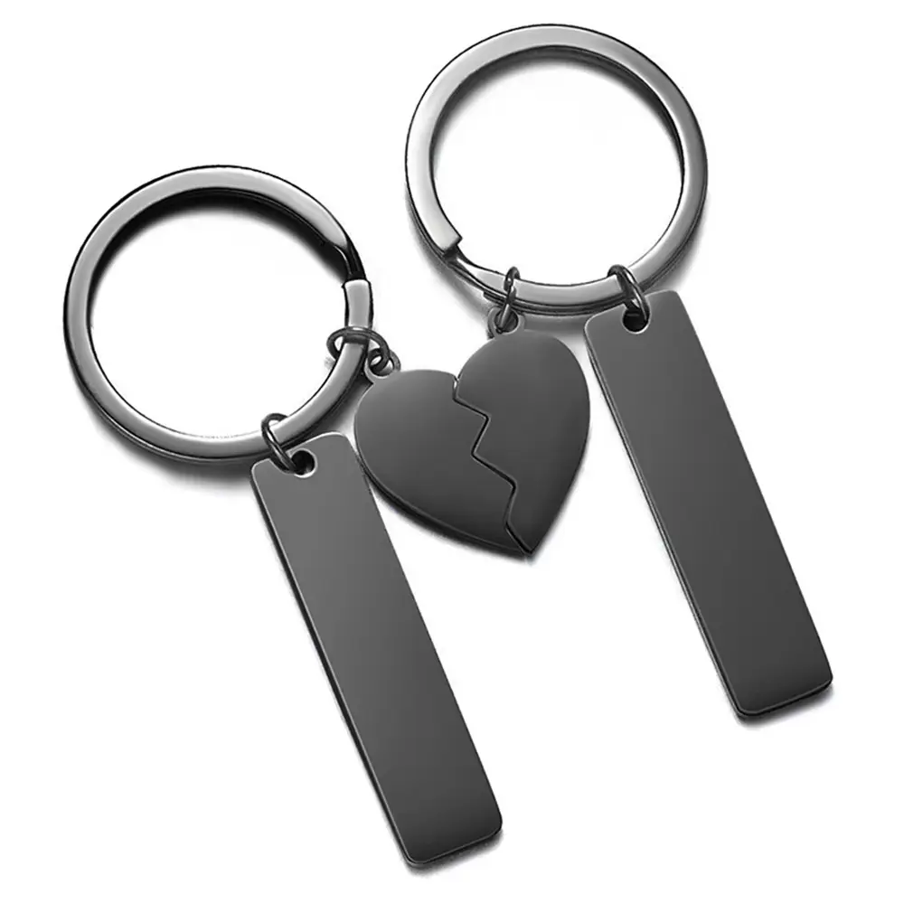 Top Quality Stainless Steel DIY Engraved Names Message Rectangle Bar Heart Puzzle Piece Key Chains