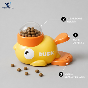 Distributeur de friandises en forme de canard jaune, jouet interactif de distribution lente et de puzzle pour chiens et chats, avec inclinaison pour libérer les croquettes et les friandises - Product Image 4