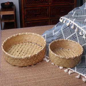 White Rattan <b>Storage</b> <b>Basket</b> Round 29cm Diameter Kitchen Food Container For Bread Vegetables Steamed Buns - Product Image 4
