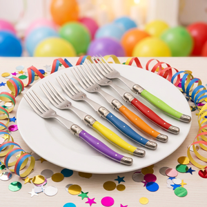 Ensemble de fourchettes à steak en acier inoxydable avec manche en plastique de <span class=keywords><strong>couleur</strong></span> arc-en-ciel, 6 pièces, style <span class=keywords><strong>Laguiole</strong></span> - Product Image 6
