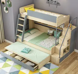 Modern Slaapkamermeubilair Vol Trap Met Lades Opschuiven Houten Kids Bed Op Twee Niveaus