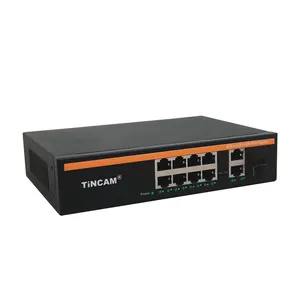 TINCAM AI PoE Switch 8*10/100M Portas RJ45 + 2 * Gigabit Ethernet Uplink Portas + 1 * Gigabit SFP Porta PoE Switch Adequado Câmera IP, CCTV