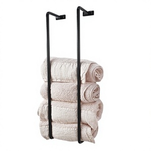 <b>Standing</b> Metal Minimalist Single <b>Towel</b> Rack Stainless Steel Black Finish Bathroom Storage Holder Space Saving Eco-friendly - Product Image 1
