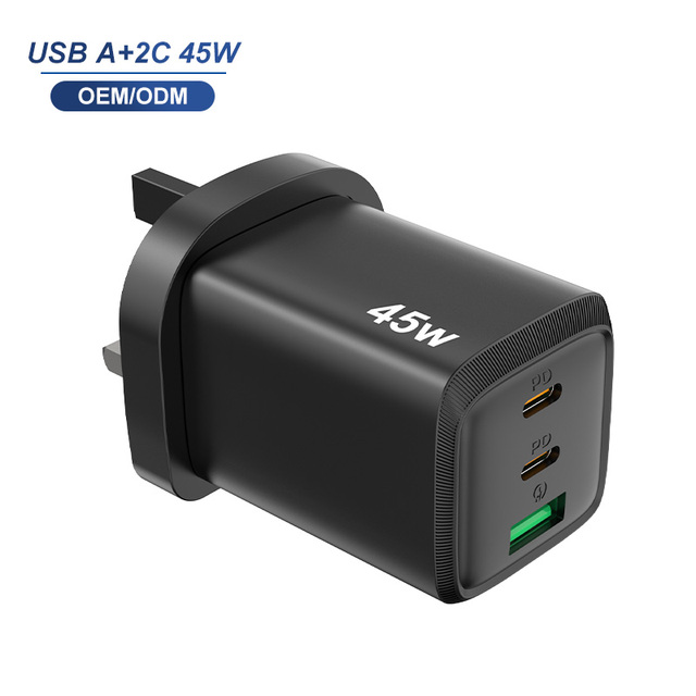 Rectangle Compact Design UK 45W Gan Charger Adapter Multi Device Compatible Wall Plug Block for Electronics