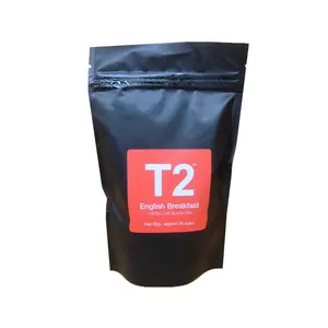 Custom design Logo printed moisture barrier foil bag T2 black silver stand up pouch for loose tea packing