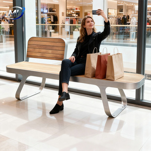 Banc de jardin moderne en acier inoxydable et bois, personnalisable, durable, imperméable, pour les parcs, les centres commerciaux et les hôpitaux - Product Image 1