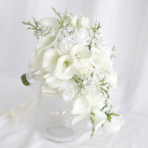 Ramo de Lirios de Cala Blancos al por Mayor, en Forma de U, Cascada de Lágrimas, Artificial, Tacto Real, Decoración de Mano para Bodas - Product Image 1
