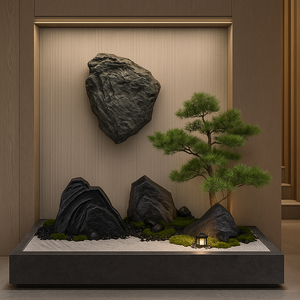 Jingyue Maßgefertigte Moderne Fiberglas-Felsengartenskulptur Zen-Dekor für Zuhause, Hotellobby, Inneneinrichtung, Minimalistischer Berg - Product Image 3