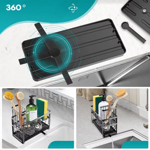 حامل إسفنج للمطبخ من طبقتين، رف تخزين قابل للتعديل فوق الحوض مع صينية تصريف - Product Image 2