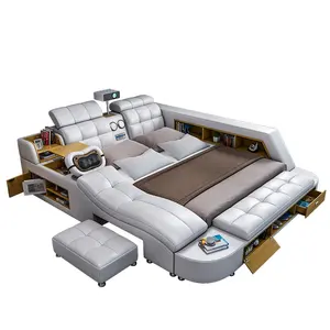 Dormitorio principal masaje inteligente cama doble 1,8 m cama de boda moderna minimalista función de proyector cama de cuero tatami