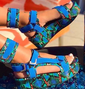 Woman Colorful Platform Shoe Fashion Summer Sandal High Top Color Snake Sandals Womens <strong>Hook</strong> &amp; <strong>Loop</strong> Wedge Heightening Sandal - Product Image 5