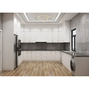 现代厨房单元套装家具木质白色摇床风格厨房橱柜门