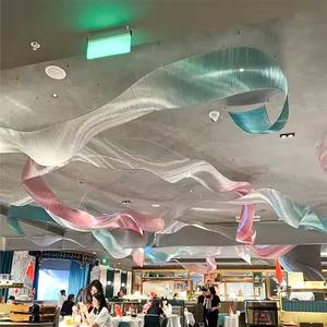 Grande lampe de plafond moderne en forme de ruban de soie lustres en verre personnalisés roses multicolores pour restaurant hôtel hall de banquet - Product Image 4