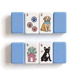 Fichas de Mahjong Portátiles de Lujo Americanas Personalizadas con Diseño de Cachorros en Azul y Blanco, con Arte de Raza Canina Personalizado para Entretenimiento - Product Image 1