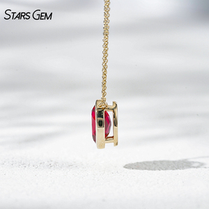 StarsGem Collar con Colgante de Oro Sólido de 10K con Esmeralda Colombiana, Zafiro y Rubí Creados en Laboratorio, Corte Ovalado, Engaste de Bisel - Product Image 5