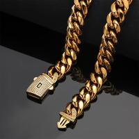 Usine Vente Chaude Or Métal Couleur 6MM 8MM 10MM 12MM 14MM Zircon Hip Hop Glacé En Acier Inoxydable Cubain Lien Chaîne Hommes Collier
