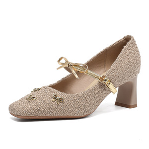 รองเท้าแต่งงานสไตล์ฝรั่งเศสสำหรับฤดูร้อน ดีไซน์หรูหราประดับคริสตัลเพชร ส้นสูงแบบสตีเล็ตโต้ พื้นหนา - Product Image 6