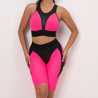 En gros : Ensembles de yoga et de fitness en maille patchwork, soutiens-gorge de sport, shorts de cyclisme push-up, collants et vêtements de sport pour le Pilates
