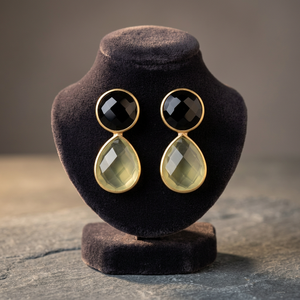 Pendientes de Latón Hechos a Mano, Estilo Étnico, Chapados en Oro de 14k/24k con Ónix Negro, Unisex - Product Image 2