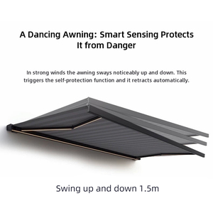 Auvent à bras articulés entièrement cassette 6x3m <span class=keywords><strong>motorisé</strong></span> rétractable avec bandes LED, télécommande <span class=keywords><strong>sans</strong></span> <span class=keywords><strong>fil</strong></span>, structure en aluminium, auvent de luxe résistant à la pluie - Product Image 4