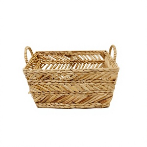 Rustic Rectangular <b>Water</b> <b>Hyacinth</b> <b>Storage</b> <b>Basket</b> With Handles Multi-Purpose Organizer - Product Image 1