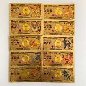 Cartes Pokémon d'anime japonais, billets <span class=keywords><strong>de</strong></span> banque en métal plaqué or <span class=keywords><strong>de</strong></span> 10 000 yens, double face, Pikachu, jeu pour cadeau - Product Image 4