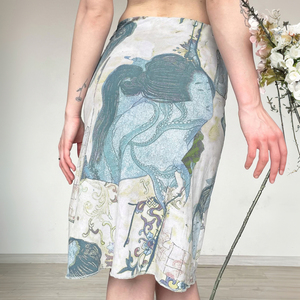 Women's Artistic Vintage Abstract Print Mesh Bodycon Midi Skirt – Slimming <b>Hip</b>-Hugging - Product Image 5