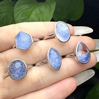 Bague en pierre gemme naturelle en gros, Dumortierite, formes variées, ovale, goutte d'eau, cristal sculpté, tendance mode pour femme