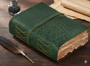 สมุดบันทึกปกหนังลายนูนดอกไม้สีเขียว ทำมือ กระดาษขอบหยัก สไตล์วินเทจ สมุดบันทึกแบบเรียบง่าย - Product Image 2