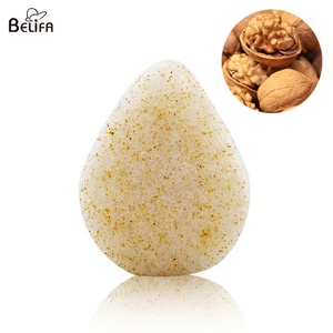 Éponge naturelle en konjac biologique Belifa, en forme de coquille, pour le corps et le visage, nettoyage en profondeur, exfoliation, noix de Grenoble, avec boîte - Product Image 3