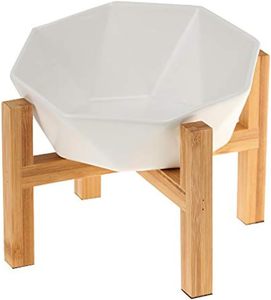 Comedero elevado de cerámica para gatos con soporte de bambú, tazón elevado para gatos de interior y perros pequeños - Product Image 1