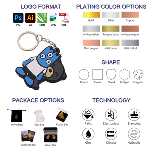 Porte-clés promotionnel personnalisable en métal, PVC et caoutchouc, 3D, durable, mignon, motif chat anime, avec LED clignotante et mousqueton, accessoires pour baskets - Product Image 2