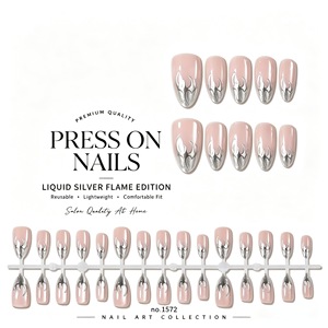 Lot de 30 <span class=keywords><strong>faux</strong></span> <span class=keywords><strong>ongles</strong></span> ABS effet œil-de-chat flamme, roses nude haut de gamme, finition miroir, forme amande, manucure pré-fabriquée prête à poser - Product Image 1