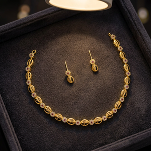 Elegant Gold Plated Hollow Disc <b>Chain</b> Necklace Set Flower CZ <b>Stud</b> <b>Earrings</b> Minimalist Daily Party Wear Fashion Jewelry - Product Image 3