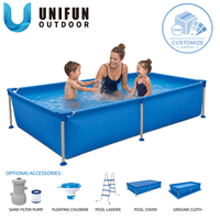 Grande piscine rectangulaire hors sol avec structure métallique, en acier, avec valve de vidange et kit de réparation