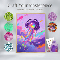 Kit de broderie diamant 5D DIY, motif méduse avec écouteurs, forme spéciale, strass en cristal, mosaïque complète pour la décoration intérieure